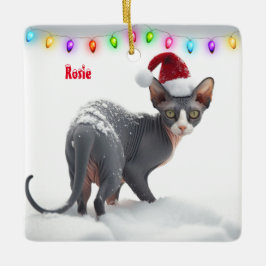 Grijs en Wit Sphynx Kat Kerstmis Keramisch Ornament