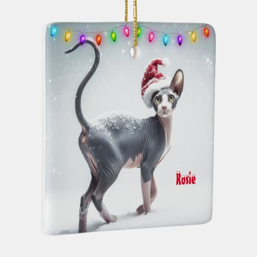 Grijs en Wit Sphynx Kat Kerstmis Keramisch Ornament (Rechts)
