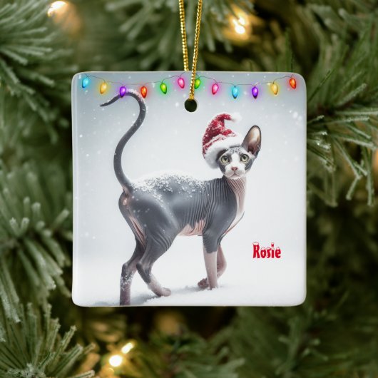 Grijs en Wit Sphynx Kat Kerstmis Keramisch Ornament (Boom)
