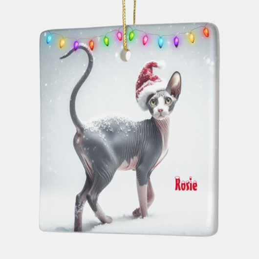 Grijs en Wit Sphynx Kat Kerstmis Keramisch Ornament (Links)