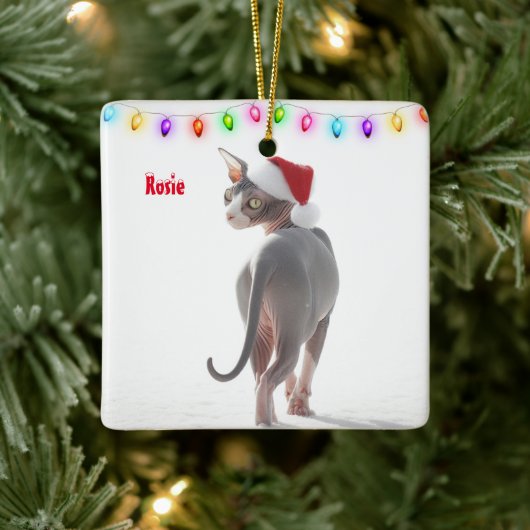 Grijs en Wit Sphynx Kat Kerstmis Keramisch Ornament (Boom)