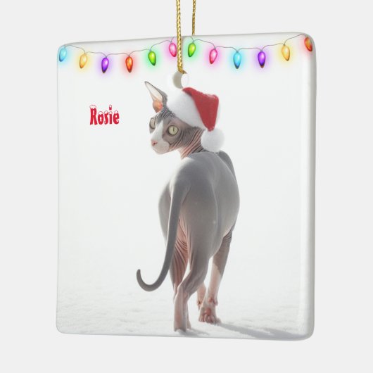 Grijs en Wit Sphynx Kat Kerstmis Keramisch Ornament (Links)
