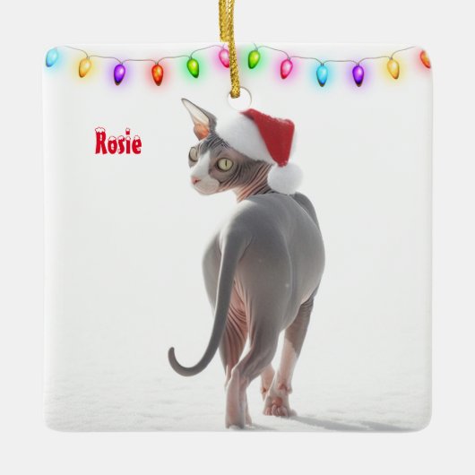 Grijs en Wit Sphynx Kat Kerstmis Keramisch Ornament (Voorkant)