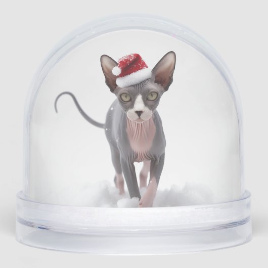 Grijs en Wit Sphynx Kat Kerstmis Sneeuwbol (Voorkant)