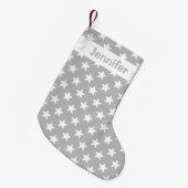 grijs en wit Star-patroon met aangepaste naam Kleine Kerstsok (Voorkant (Hangend))