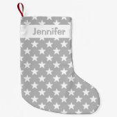 grijs en wit Star-patroon met aangepaste naam Kleine Kerstsok (Voorkant)