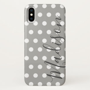 Grijs en Wit Stippenpatroon Persoonlijke Naam Case-Mate iPhone Case
