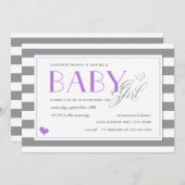 Grijs en wit streep Baby shower + Lavender Paars Kaart (Voorkant / Achterkant)