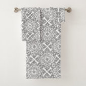 Grijs en wit Tribal Badhanddoek Set Bad Handdoek (Insitu)