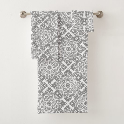 Grijs en wit Tribal Badhanddoek Set Bad Handdoek (Insitu)