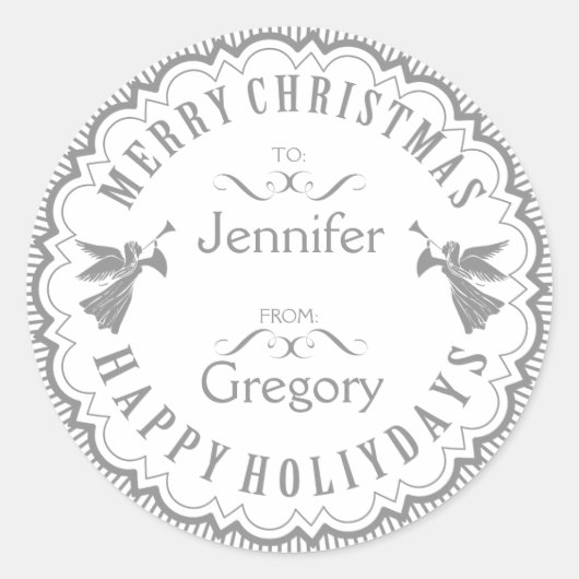 Grijs en wit Typografisch kerstontwerp Ronde Sticker (Voorkant)