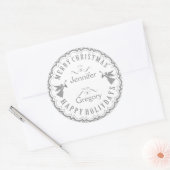 Grijs en wit Typografisch kerstontwerp Ronde Sticker (Envelop)
