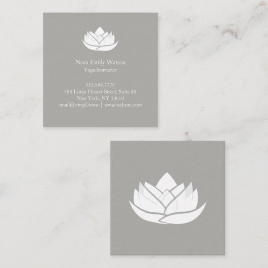 Grijs en wit vierkant Eenvoudig Lotus Visitekaartj Vierkante Visitekaartje (Voorkant / Achterkant)