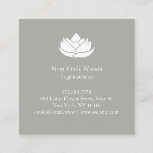 Grijs en wit vierkant Eenvoudig Lotus Visitekaartj Vierkante Visitekaartje (Voorkant)