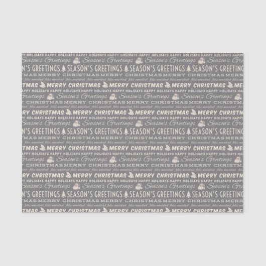 Grijs en Wit Vrolijk Kerstmis Retro Typografie Tissuepapier (Voorkant)