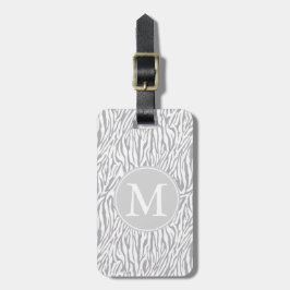 Grijs en Wit Zebra Print Mongram Bagagelabel