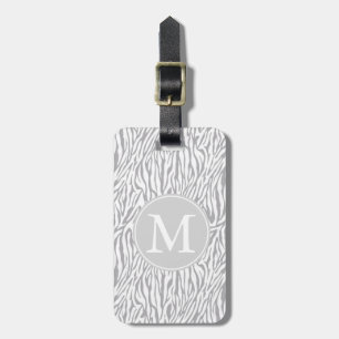 Grijs en Wit Zebra Print Mongram Bagagelabel