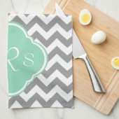 Grijs en wit Zigzag Aangepast monogram Theedoek (Quarter Fold)