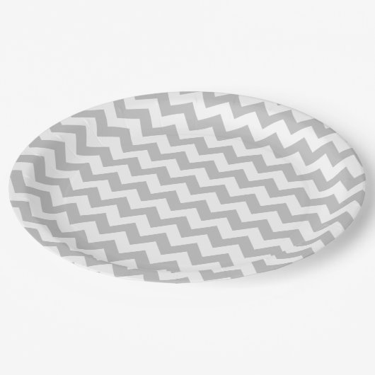 Grijs en wit Zigzag Chevron Pattern Papieren Bordje (Gekanteld)