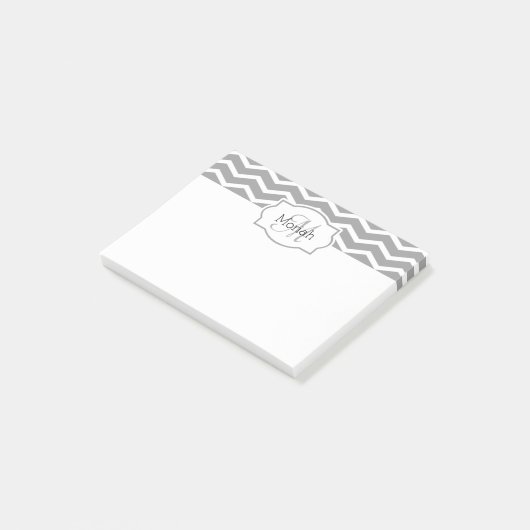 Grijs en Witte Chevron Naam Monogramed Post-it® Notes (Schuin)