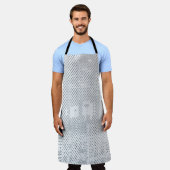Grijs en witte gevriesdroogde textielstof schort (Gedragen)