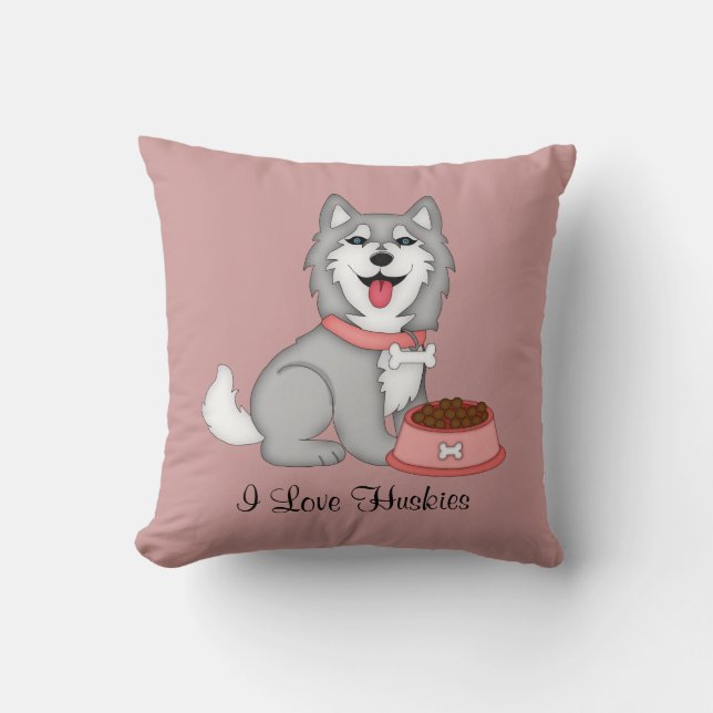 Grijs en Witte Husky (Meisje) Kussen (Voorkant)