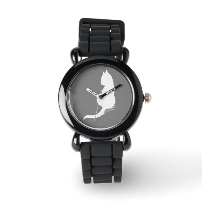 Grijs en witte kat silhouet polshorloge horloge (Voorkant)