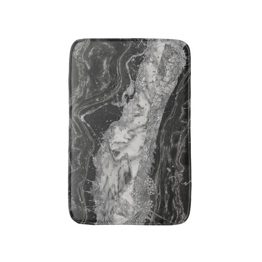 Grijs en witte marmer en zilver abstract badmat (Voorkant Verticaal)