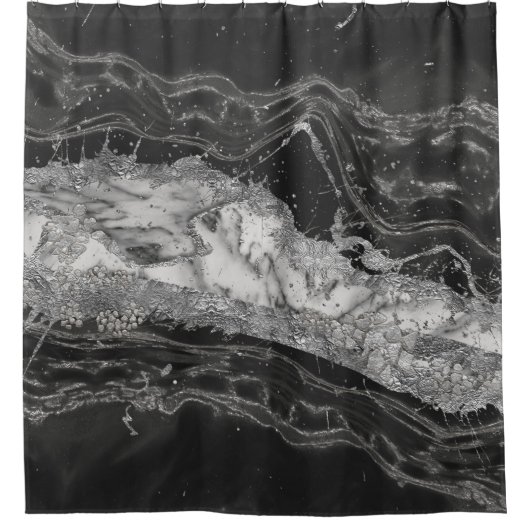 Grijs en witte marmer en zilver abstract douchegordijn (Voorkant)