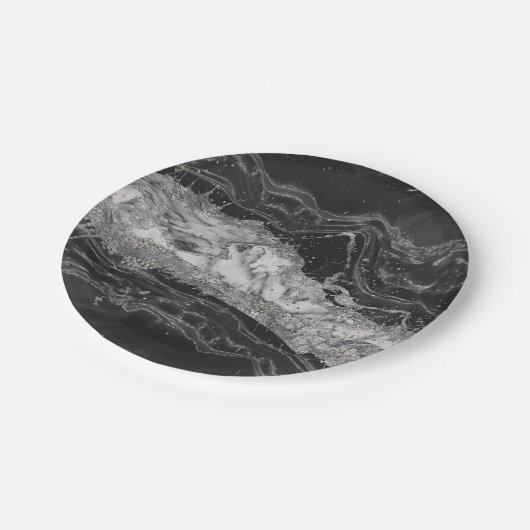 Grijs en witte marmer en zilver abstract papieren bordje (Gekanteld)
