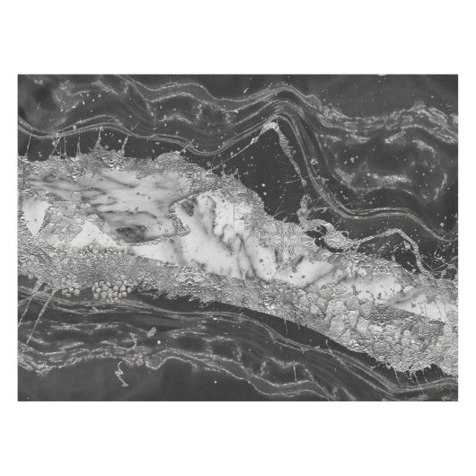 Grijs en witte marmer en zilver abstract tafelkleed (Voorkant (Horizontaal))