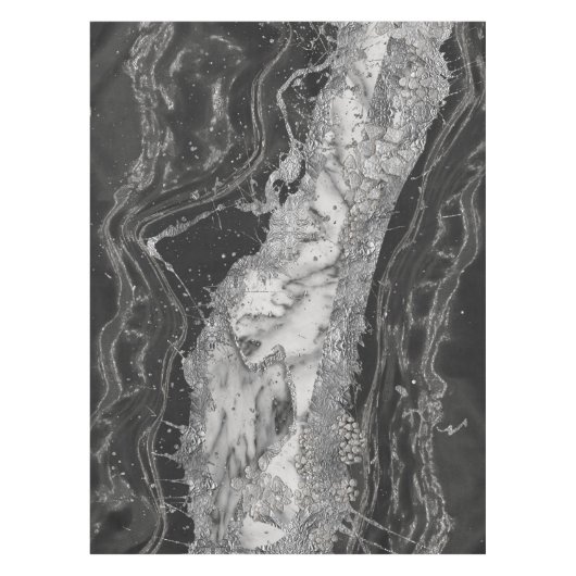 Grijs en witte marmer en zilver abstract tafelkleed (Voorkant)