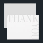 Grijs en Witte Moderne Grote Tekst Dank u Nota Bedankkaart<br><div class="desc">De subtiele grijze en witte typografie voelt modern en vers in een unieke en opvallende lay-out die letterlijk de grenzen van de pagina duwt. Een lege achterkant laat voldoende ruimte voor een doordacht handgeschreven notitie van bedankt.</div>