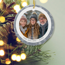 Grijs en Witte Sneeuwvlokken 2 Foto's Keramisch Ornament