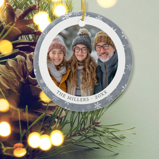 Grijs en Witte Sneeuwvlokken 2 Foto's Keramisch Ornament