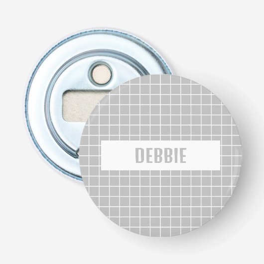 Grijs en witte tegel blokkeert aangepaste button flesopener (Voorkant)