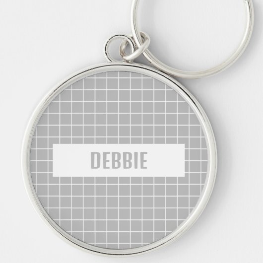 Grijs en witte tegel blokkeert aangepaste sleutelhanger (Voorkant)