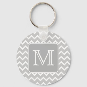 Grijs en Witte Zigzags met aangepast monogram. Sleutelhanger