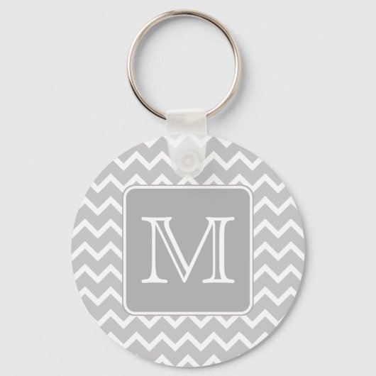 Grijs en Witte Zigzags met aangepast monogram. Sleutelhanger (Voorkant)