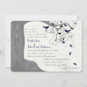 Grijs en zeemacht Modern Tree Love Bird Wedding Kaart (Voorkant)