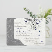 Grijs en zeemacht Modern Tree Love Bird Wedding Kaart (Staand voorkant)