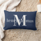 Grijs en zeemacht | Naam en monogram Nursery Kussen (Deken)