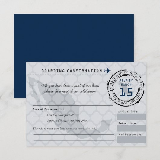 Grijs en zeemacht RSVP-instapkaart naar Mexico RSVP Kaartje (Voorkant / Achterkant)