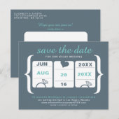 Grijs en zeeschuimgroene automaat Save-the-Date Aankondigingskaart (Voorkant / Achterkant)