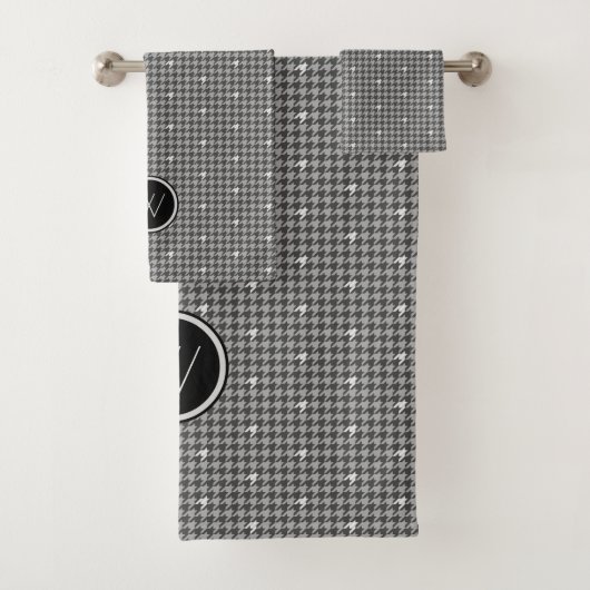 Grijs en Zilver Accent Houndstooth Towel Set Bad Handdoek (Insitu)