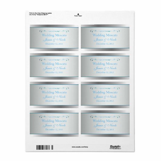 Grijs en Zilver Bruiloft Mini Wijn Labels (Full Sheet)