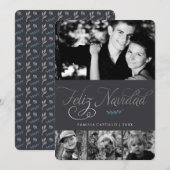 Grijs en Zilver Feliz Navidad Foto Feestdagenkaart (Voorkant / Achterkant)