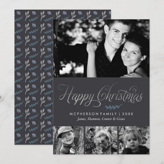 Grijs en Zilver Gelukkige Kerstmisfoto Feestdagenkaart (Voorkant / Achterkant)