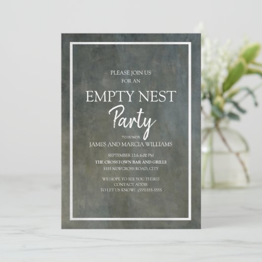 Grijs en Zilver getextureerd-Kijk Lege Nest Party Kaart (Staand voorkant)