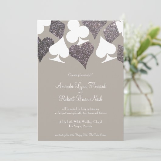 Grijs en Zilver Las Vegas bruiloft Kaart (Staand voorkant)